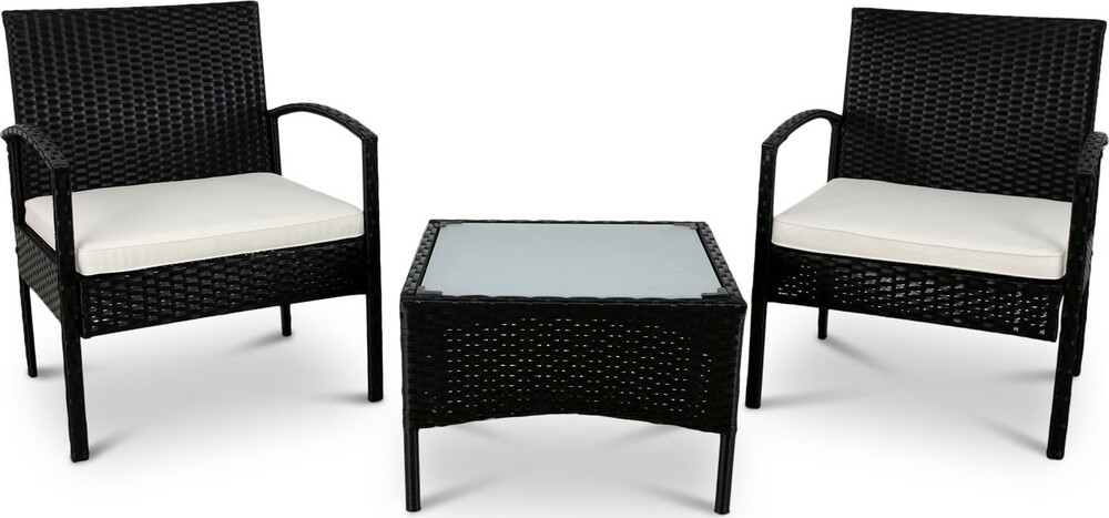 Lyfco Parvekeryhmä Falkköping, pöytä + 2 tuolia, polyrottinki, musta