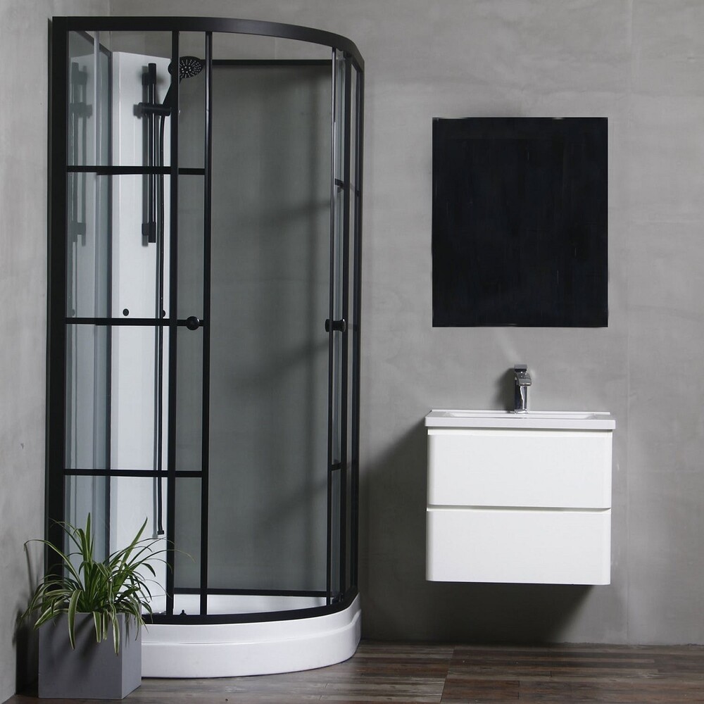 Bathlife Suihkukaappi Betrakta, 800x800mm, pyöreä, musta kehys, valkoinen suihkuseinä