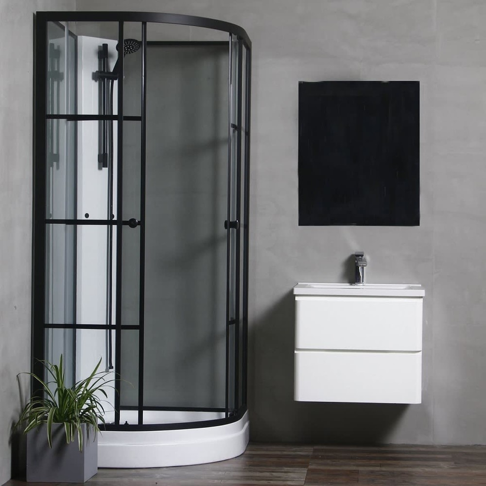 Bathlife Suihkukaappi Betrakta 900x900mm pyöreä musta kehys valkoinen suihkuseinä