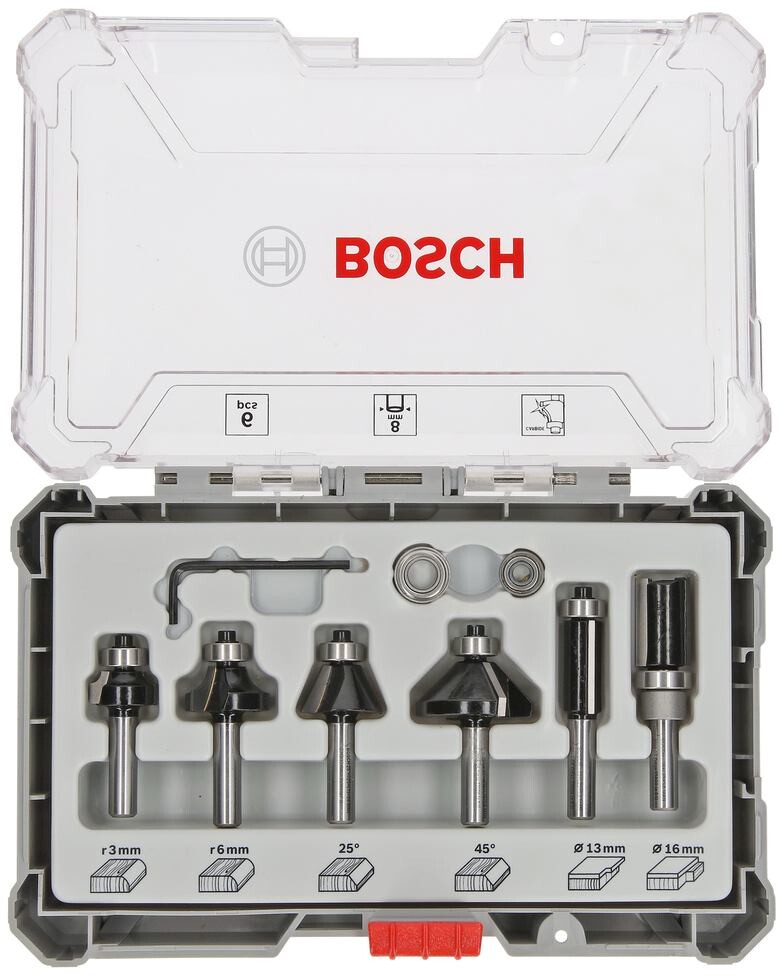 Bosch Jyrsinteräsarja HM Trim and Edging 8 mm 6 osaa