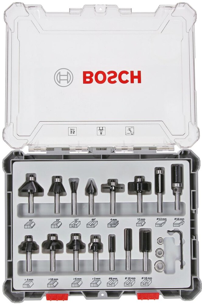 Bosch Jyrsinteräsarja HM Mixed Application 8 mm 15 osaa