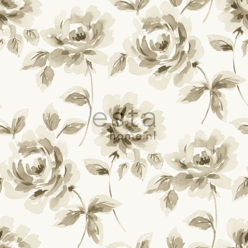 ESTA Ginger Tapetti watercolour painted roses beige & ruskea 53 cm x 10,05 m Non-woven