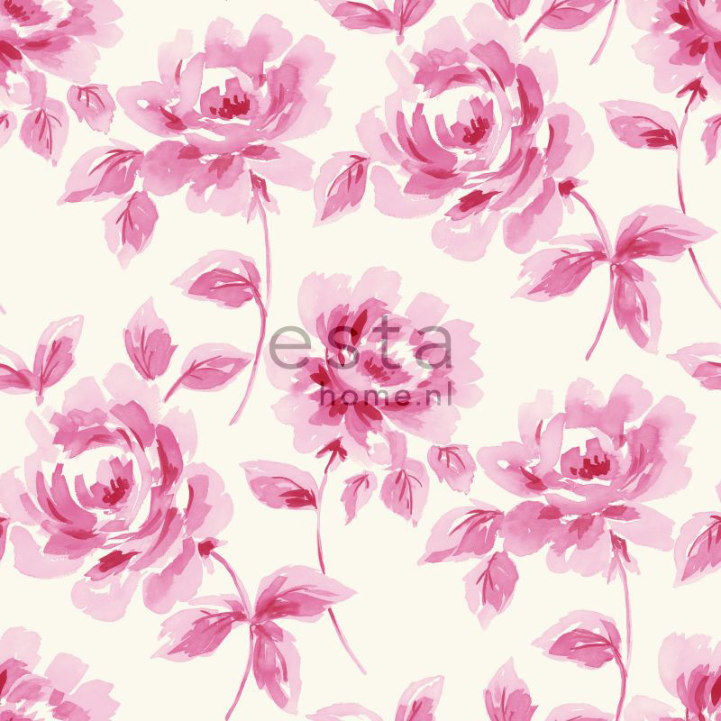 ESTA Ginger Tapetti watercolour painted roses vaaleanpunainen 53 cm x 10,05 m Non-woven