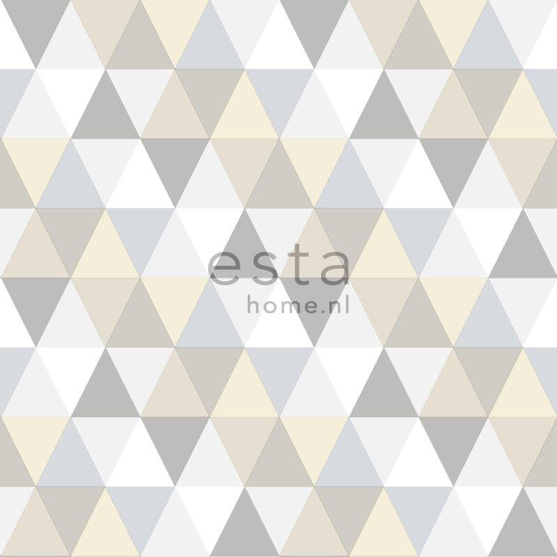 ESTA Everybody Bonjour Tapetti triangles harmaa, beige & valkoinen 53 cm x 10,05 m Non-woven