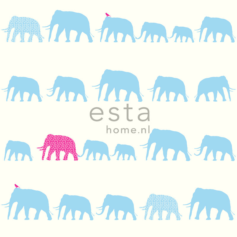 ESTA Giggle Tapetti elephants turkoosi & vaaleanpunainen 53 cm x 10,05 m Non-woven