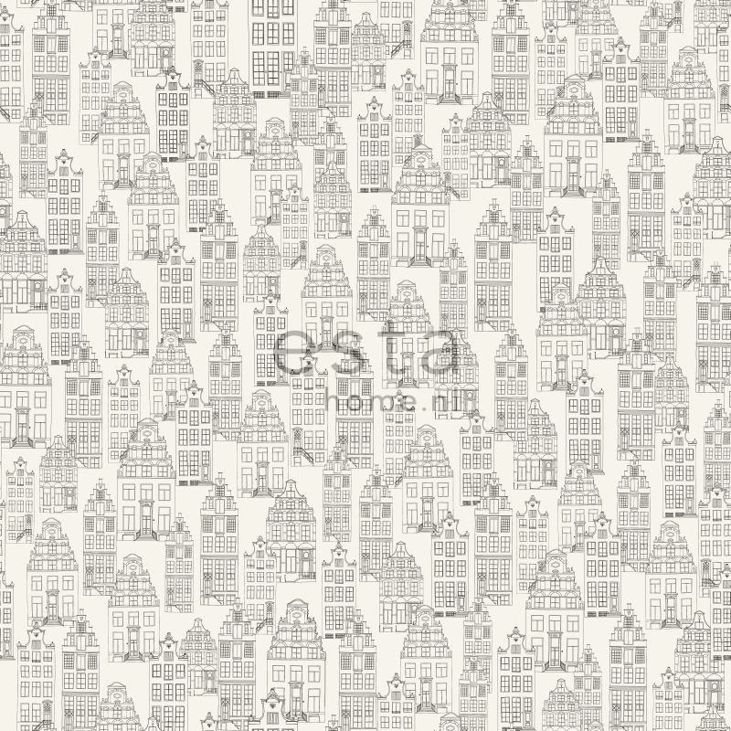 ESTA Denim & Co. Tapetti Amsterdam houses valkoinen ja musta 53 cm x 10,05 m Non-woven