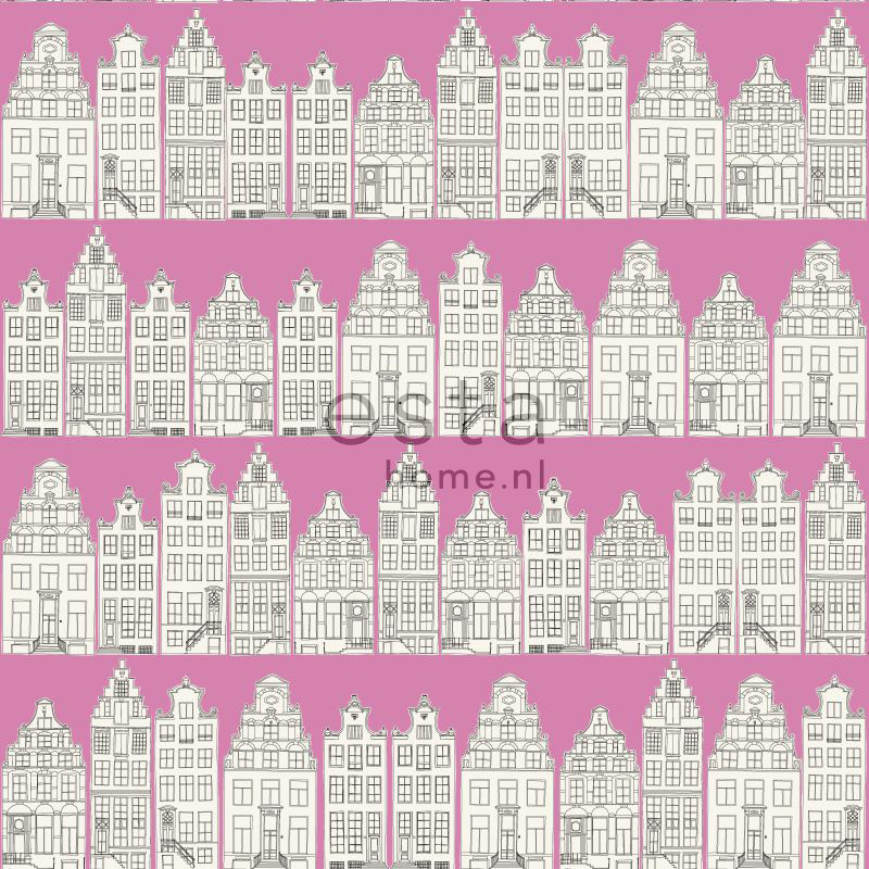 ESTA Denim & Co. Tapetti Amsterdam houses vaaleanpunainen 53 cm x 10,05 m Non-woven