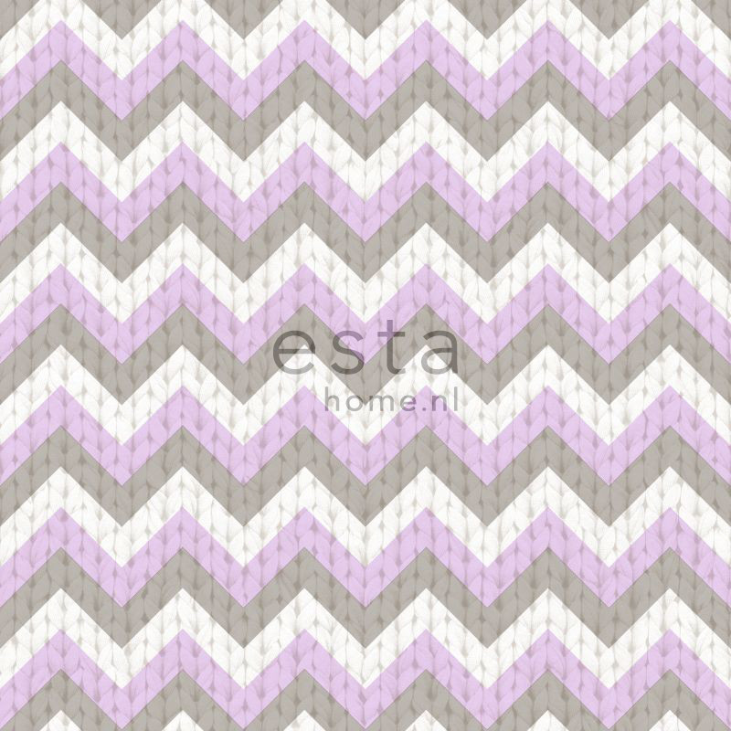 ESTA Pretty Nostalgic Tapetti zigzag harmaa & lila 53 cm x 10,05 m Non-woven
