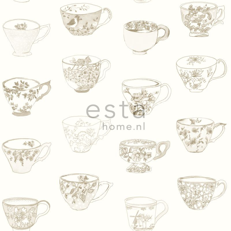 ESTA Pretty Nostalgic Tapetti cups ja saucers beige 53 cm x 10,05 m Non-woven