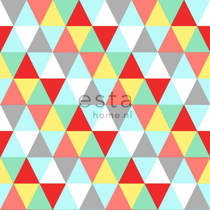 ESTA Everybody Bonjour Tapetti triangles red, keltainen ja sininen 53 cm x 10,05 m Non-woven