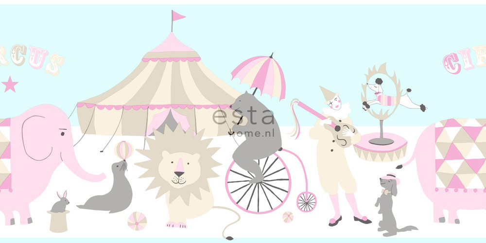 ESTA Everybody Bonjour Tapetti border circus vaaleanpunainen, vaaleansininen & beige 26,5 cm x 5 m Non-woven