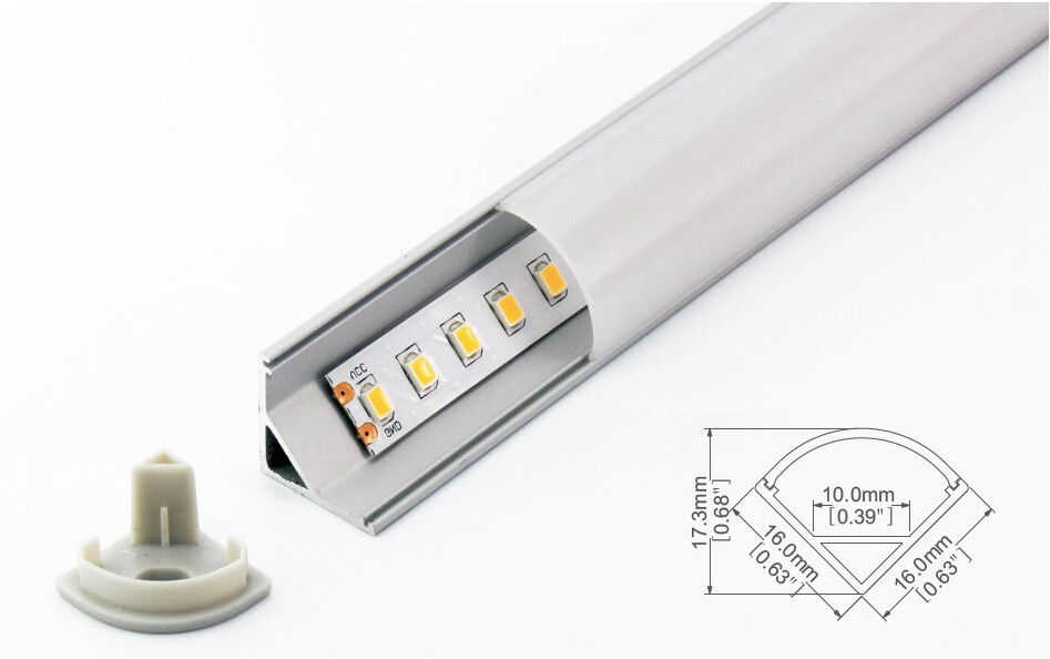FTLight LED-asennuslista, kulma-asennus, 2metriä, suojakupu + kiinnikkeet