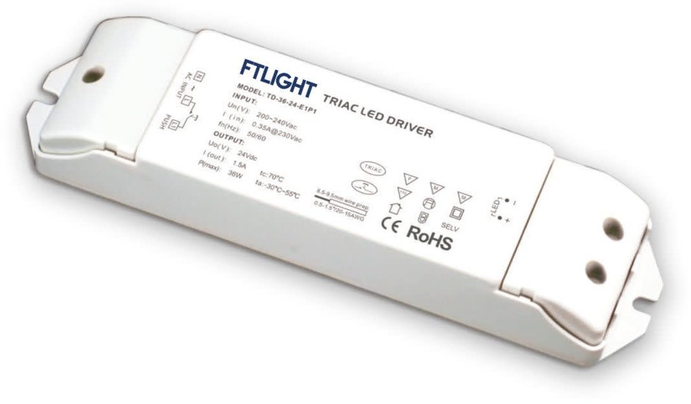 FTLight LED-muuntaja 12V 36W IP20 himmennettävä TRIAC/push dimm
