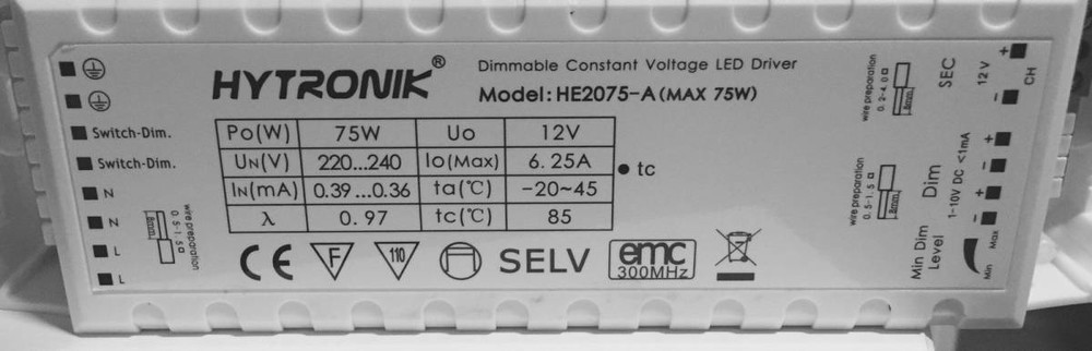 FTLight LED-muuntaja 12V 75W IP20 himmennettävä painonappi 1-10V