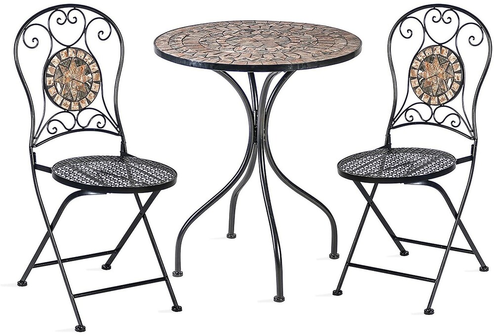 Home4you Parvekesetti Mosaic pöytä + 2 tuolia musta
