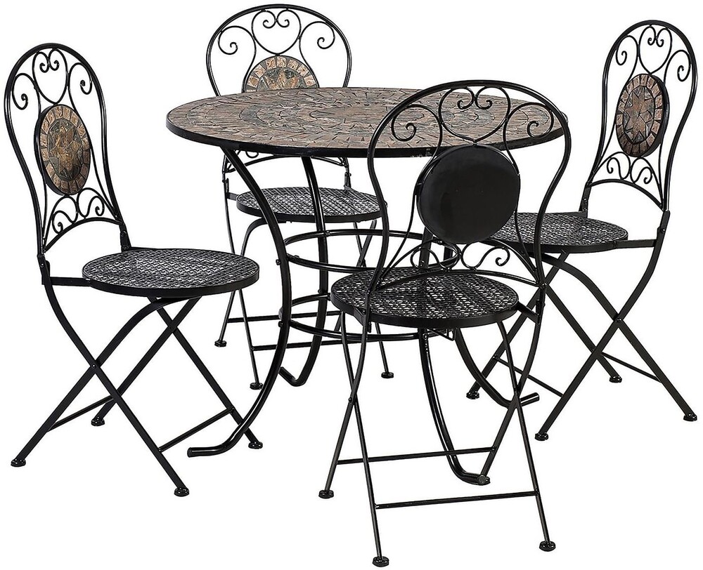 Home4you Puutarharyhmä Mosaic Ø90cm pöytä + 4 tuolia musta