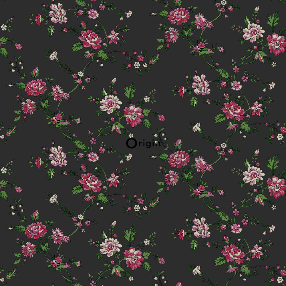 Origin Bloomingdale 326127 flowers musta/pinkki non-woven tapetti