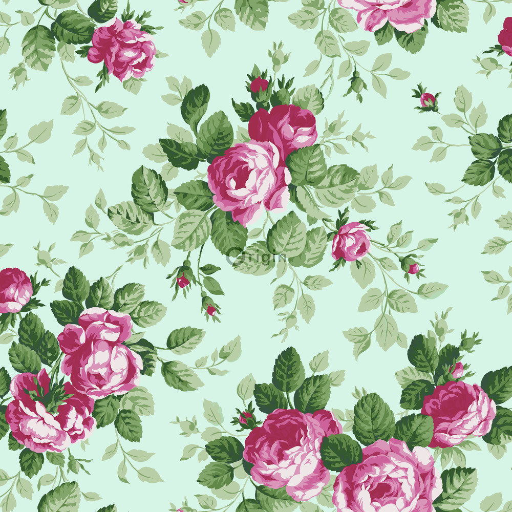 Origin Bloomingdale 326139 roses merenvihreä/pinkki non-woven tapetti
