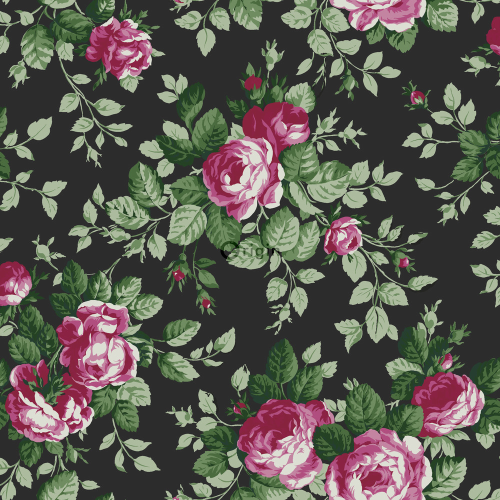 Origin Bloomingdale 326140 roses musta/pinkki non-woven tapetti