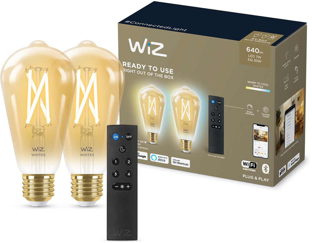 WiZ älylamppu Wi-Fi 50W ST64 meripihka 2kpl + kaukosäädin