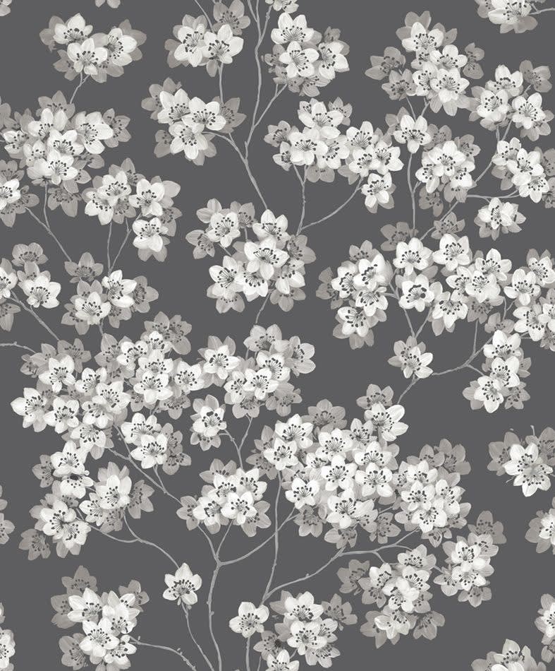 Tapetit.fi Tapetti Feeling FE20223 Japanese Flower Ecodeco 0,53x10,05m mustavalkoinen