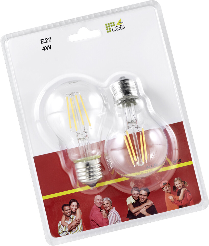 Trio Lamppu LED E27 filament vakiokupu 4W 470lm 3000K filament 2-pack