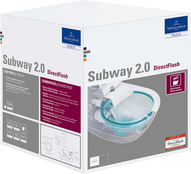 Villeroy & Boch Seinä-WC-istuin Subway 2.0 DirectFlush Ceramicplus Combipack - Kannessa Soft Close ja Quick Release toiminto