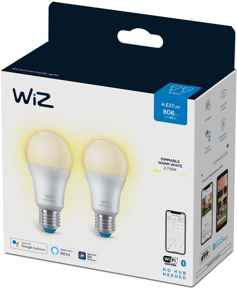 WiZ LED-älylamppu A60 Dimmable Wi-Fi 8W E27 himmennettävä 2kpl/pkt