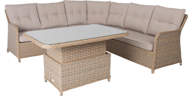 Home4you Oleskeluryhmä  Pacific 5-istuttava sohva + korkeussäädettävä pöytä beige