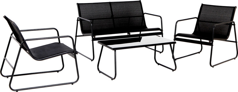 Home4you Oleskeluryhmä  Airy 2-istuttava sohva +2 nojatuolia + pöytä musta