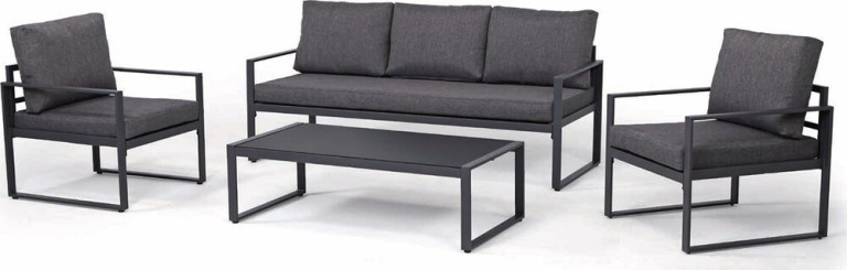 Home4you Oleskeluryhmä  Lepzig 3-istuttava sohva + 2 nojatuolia + pöytä harmaa