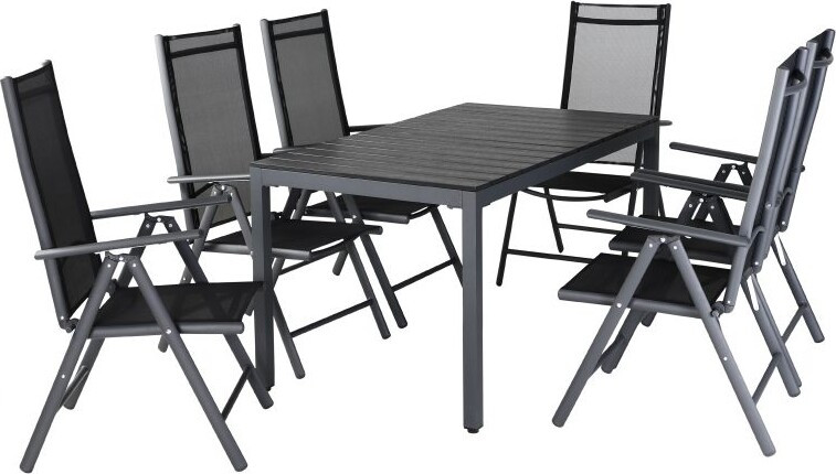 AB Polar Ulkoruokailuryhmä, pöytä + 6 tuolia, harmaa/musta