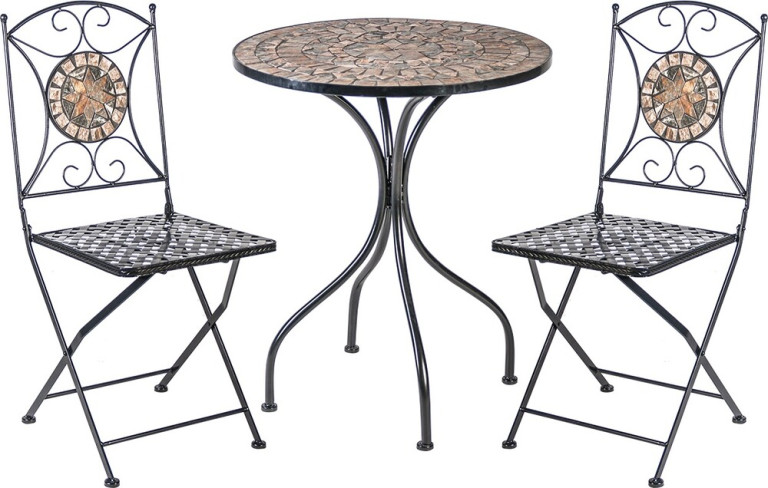 Home4you Parvekesetti  Mosaic pöytä + 2 tuolia harmaa/ruskea