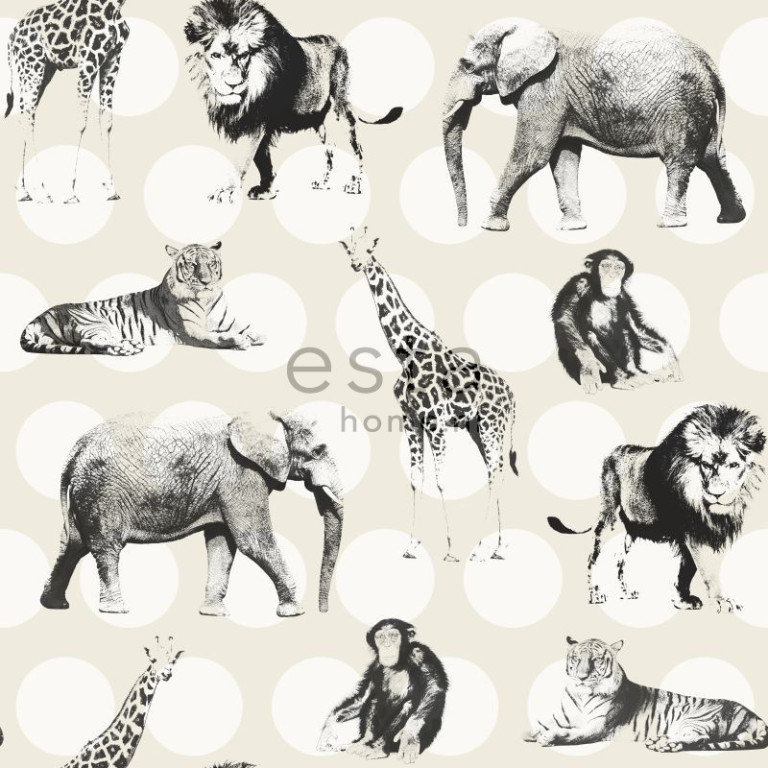 ESTA Everybody Bonjour Tapetti animals with dots valkoinen & hopea 53 cm x 10,05 m Non-woven