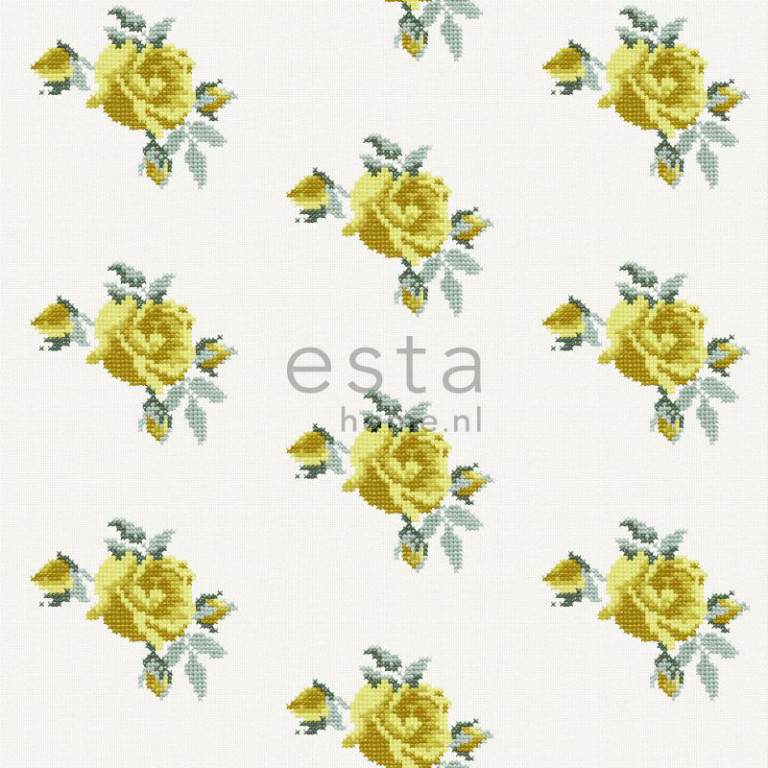 ESTA Pretty Nostalgic Tapetti little embroidered roses keltainen 53 cm x 10,05 m Non-woven
