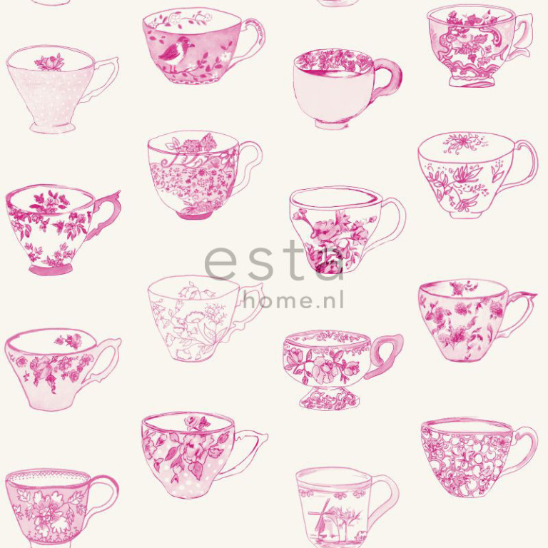 ESTA Pretty Nostalgic Tapetti cups ja saucers vaaleanpunainen 53 cm x 10,05 m