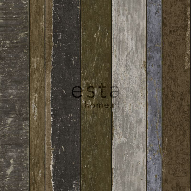 ESTA Vintage rules! Tapetti wooden boards ruskea/sininen 53 cm x 10,05 m Non-woven