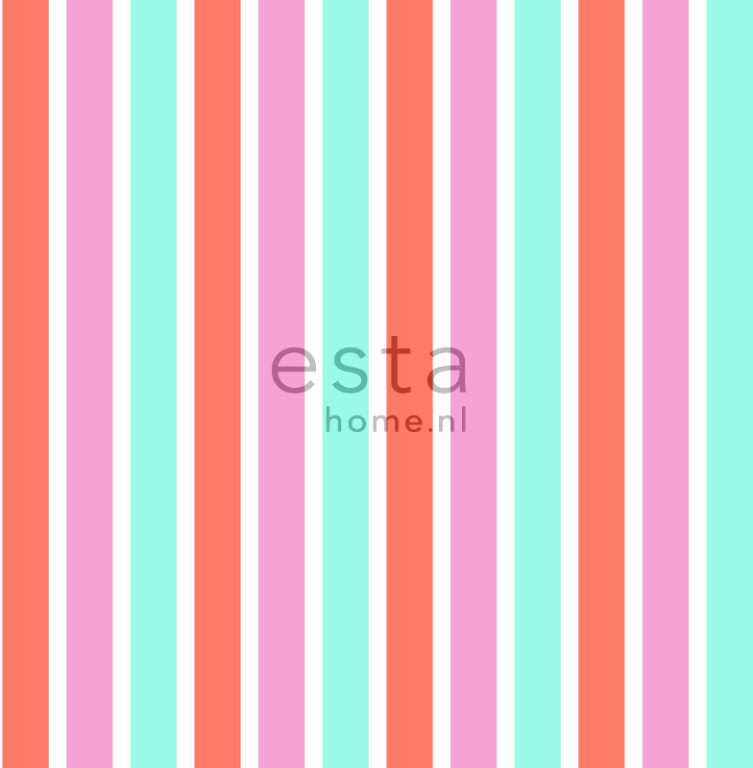 ESTA Everybody Bonjour Tapetti vertical stripes vaaleanpunainen, turkoosi & pinkki 53 cm x 10,05 m Non-woven