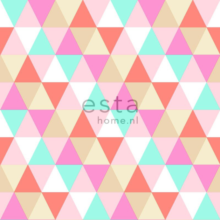 ESTA Everybody Bonjour Tapetti triangles vaaleanpunainen, turkoosi & pinkki 53 cm x 10,05 m Non-woven