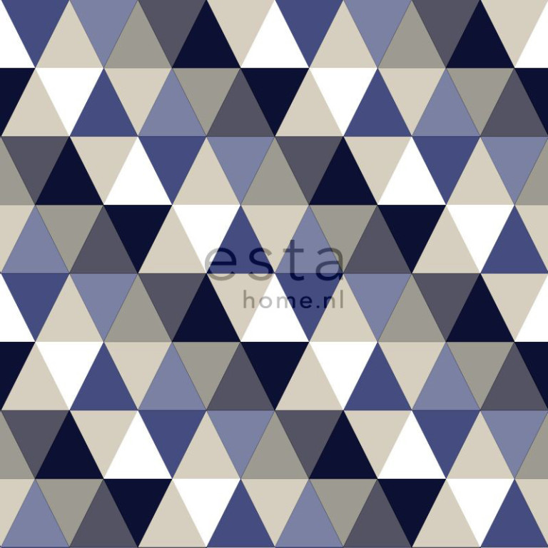 ESTA Everybody Bonjour Tapetti triangles tummansininen, harmaa& beige 53 cm x 10,05 m Non-woven