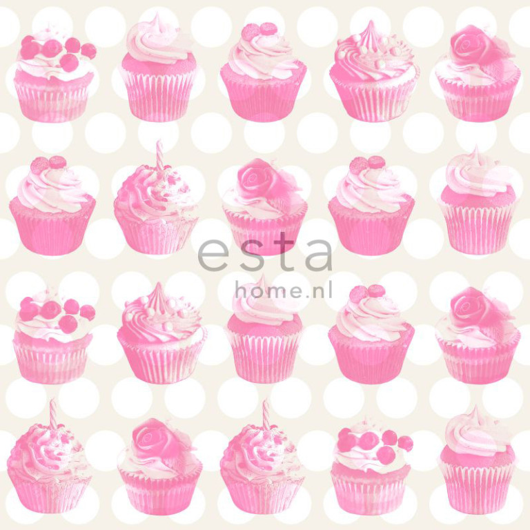 ESTA Everybody Bonjour Tapetti cupcakes with shiny dots vaaleanpunainen 53 cm x 10,05 m Non-woven