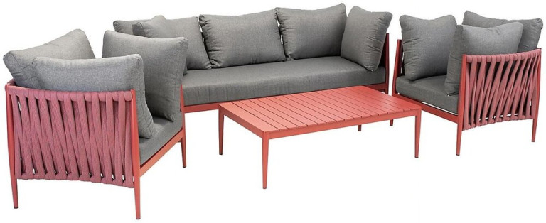 Home4you Oleskeluryhmä Bremen, sohva + 2 nojatuolia + sohvapöytä, punainen/harmaa