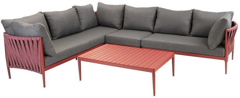 Home4you Oleskeluryhmä Bremen 6-istuttava sohva + sohvapöytä harmaa/punainen