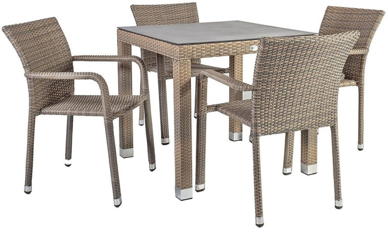 Home4you Puutarharyhmä Larache pöytä + 4 tuolia harmaa harmaa lasi