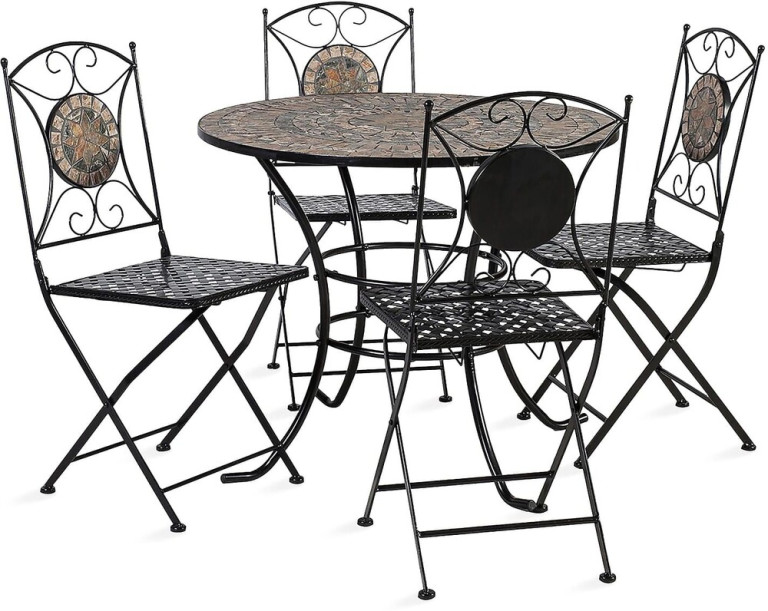 Home4you Puutarharyhmä Mosaic pöytä + 4 tuolia musta