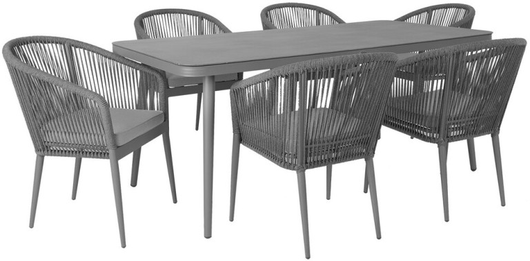 Home4you Ruokailuryhmä Ecco 180x90 cm pöytä + 6 tuolia harmaa